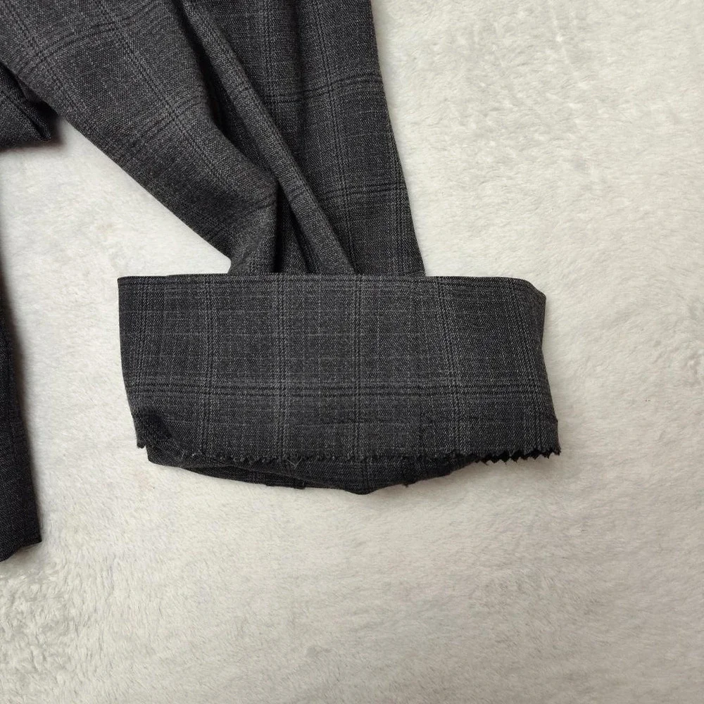 Ballin Pants Mens 38x32 Gray Plaid Dress Slim Tapered Microfiber Flat Stretch‎